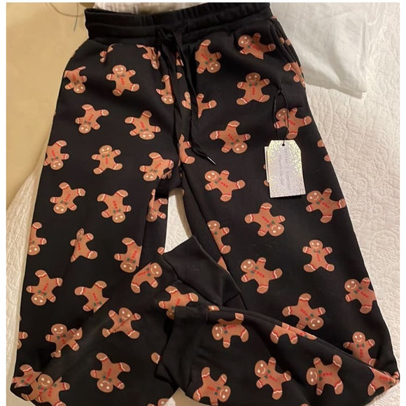 Better Together Gingerbread Men Jogger Fleece Lined Loungewear Pants Medium NEW - Picture 1 of 9